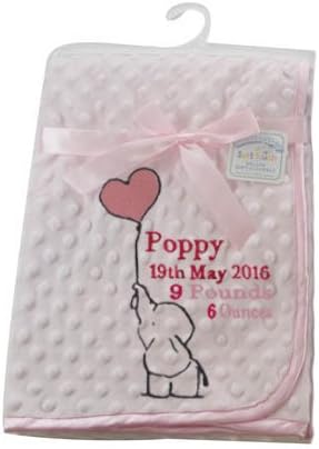 Elephant Design Personalised Embroidered microplush dimpled Baby Bubble Blanket Pink