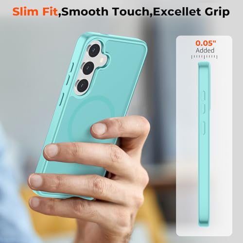 Image of SUPFINE Magnetic for Samsung Galaxy S24 Case / S25 Case with Screen Protector, (Built-in Magnets) (Military Grade Drop Protection) Slim Translucent Shockproof Phone Case,Blue Green