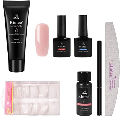 Gel Nails Set, Kit de Gel de Extensión de Uñas, 1 Nail Gel para Extensión, 1 Base Coat y Top Coat , Nail Mold Pieces Nail File Crystal Pen, con Extensión Accesorios DIY Nail Art Cover