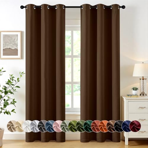 Image of MIULEE Blackout Curtains for Bedroom Living Room 2 Panels, Thermal Insulated Room Darkening Drapes Grommet Noise Reducing Light Blocking Window Treatments 72 Inches Long 40x72 Inch Brown