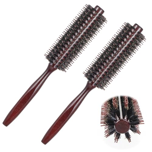 Oruola 2 cepillos de pelo redondos para mujer, cepillo redondo de cerdas de jabalí, cepillos de pelo redondos para mujer, secado con mango de madera, adecuados para alisar, rizar, dar volumen y
