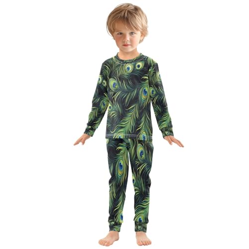Pajama Sets Long Sleeve Watercolor Peacock Feathers Soft Comfy Sleepwear 2 Piece PJS 3-8T2