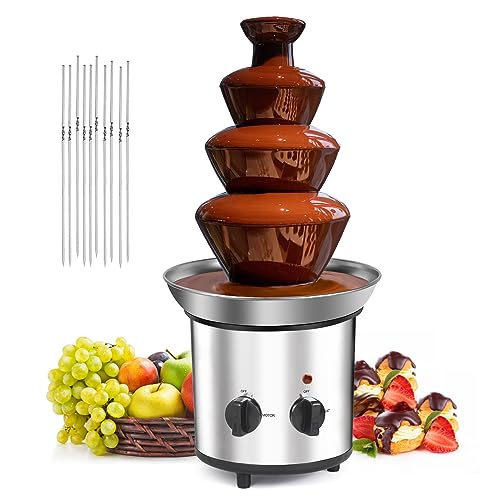 FUNYEE Chocolate Fountain Machine, 3.4 lbs 4-Tier Electric Chocolate Fondue Fountain Set with 10PCS Forks, Stainless Steel Cheese Fountain Melting Pot for Chocolate Candy, Ranch, Nacho Cheese