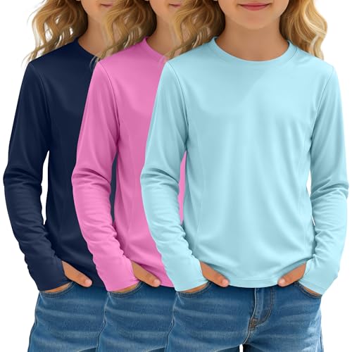 Image of 3 Pack Girls' Rash Guard Swim Long Sleeve Shirt UPF 50+ UV Sun Protection Quick Dry Tee with Thumb Holes 5-14Y