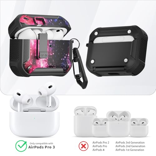 Image of for AirPods Pro 3 Case with Magnetic Lock and Phone Stand, Compatible with Magsafe Charging,with Carabiner&Cleaner kit for Apple iPod Pro 3rd Generation Cover(2025) Men Women (Starry Sky)