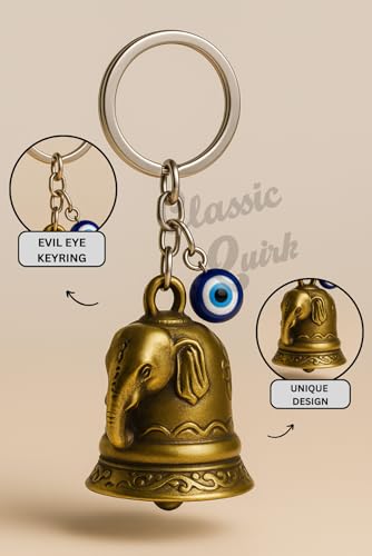 Image of Evil Eye Hooked Guardian Bell Keychain - Protective Lucky Charm Bell with Clip Hook for Bike, Car, Key & Bag | Spiritual Good Luck Talisman Gift