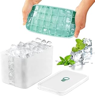 Silicone Ice Cube Tray with Lid and Bin, Ice Cube Moulds with Lid, Ice Trays for Freezer with Storage and Ice Scoop 24 Small-Cubes Tray for Cocktail, Whiskey, Coffee