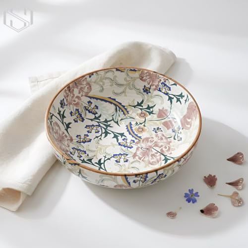 Image of SNS Botanical Bloom Decal Ceramic Serving Bowl | Premium Salad & Snacks Bowl | Semi-Matt Floral Dinnerware for Oats Pasta Fruits & Desserts | Tableware for Gifting (Kitchenware Bowl)