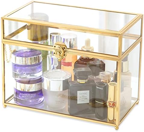 Large 10“ Geometric Terrarium Gold Brass Glass Card Box Vintage Rectangle Shape with Foot, Perfect for Centerpiece Decor Wedding Receptions Planter Holder Gift & Display Box Keepsake Centerpiece