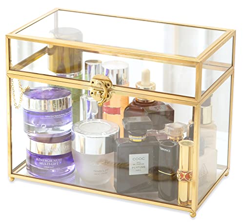 Large 10“ Geometric Terrarium Gold Brass Glass Card Box Vintage Rectangle Shape With Foot, Perfect For Centerpiece Decor Wedding Receptions Planter Holder Gift & Display Box Keepsake Centerpiece #TOP8