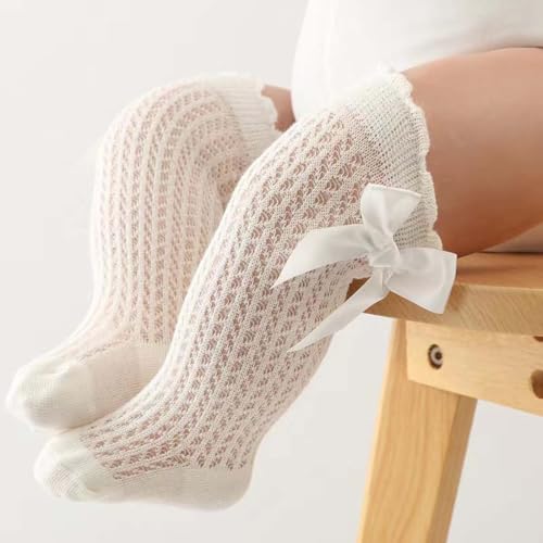 Cotton Mesh Socks for Baby Girls Knee High Sock with Bow Infant Toddler Summer Stocking Non-slip Long Dress Sock PWZ103