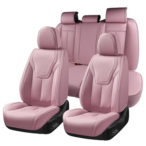 Image of FLORICH Car Seat Cover Full Set, Automotive Vehicle Seat Cushions, Luxury Waterproof Leather Car Seat Protectors, Car Seat Cushions Universal Fit for Most Sedans SUVs Trucks - Pink