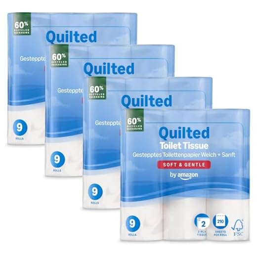 by Amazon Papier Toilette, 2 Épaisseurs Matelassé, Doux e Délicat, 36 Rouleaux (4 Paquets de 9), 210 Feuilles par Rouleau, Certifié FSC