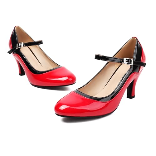 Elerhythm Women's Mary Jane Vintage Two Tone Ankle Strap Close Toe 1920s Gatsby Heels Retro 1950s Victorian Pumps Shoes2