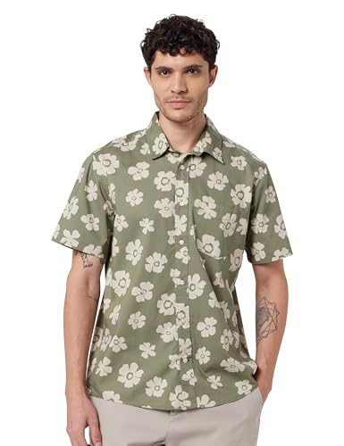 Image of Gap Men Regular Fit Floral Print Short Sleeves Collared Shirt