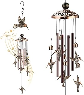 Hummingbird Wind Chimes, LINGSFIRE Bell Wind Chimes Outdoor & Indoor Decoration Large Metal Wind Chimes 35" Retro Brass Windchimes Hummingbird Gifts Memorial Wind Chimes for Mom/Grandma/Girlfriend