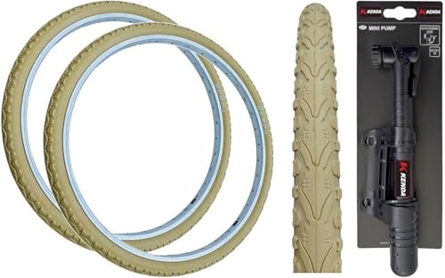 Kenda KHAN 26 x 1.75 CREAM Mountain Bike TYRES K-935 (PACK OF 2) + MINI PUMP