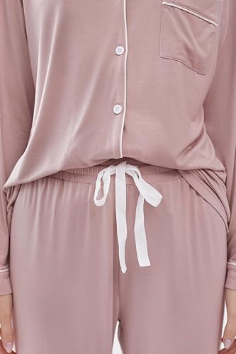 Image of Joyaria Women's Cooling Bamboo Viscose Pajama Set Long Sleeve Button Front | Hot Sleeper Comfort . Cooling Relief . Lightweight Feel for Sleeping & Lounging