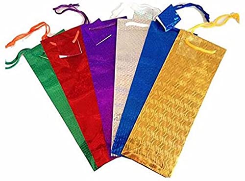 KAV Assortiment de Sacs de Bouteilles de vin holographiques avec Porte-Corde pour emballages de Noël, Cadeaux de Mariage, d'anniversaire et d'anniversaire - Couleurs aléatoires, Lot de 3 pièces Cover