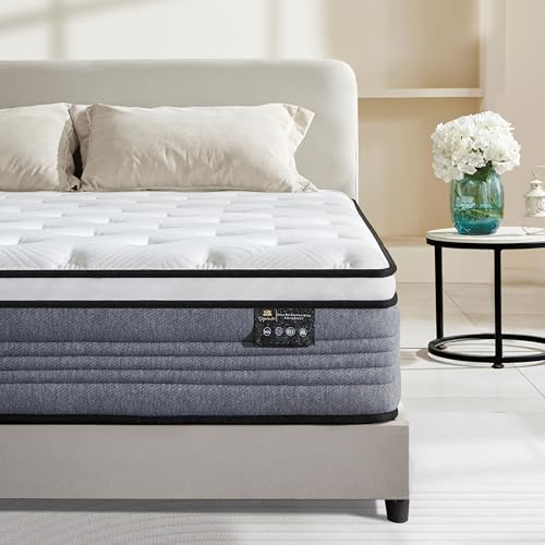 Queen Mattress, 14 Inch Queen Size Mattresses, 14 Inch Hybrid Pocketed Coil Mattress in a Box, CertiPUR-US Certified