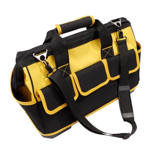 Bolsa para Ferramentas Profissional, 45x30x25cm, Capacidade 18kg, Preta e Amarela, Múltiplos Compartimentos