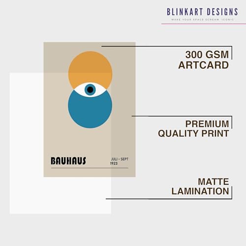 Image of BLINKART Vintage Bauhaus Retro Geometric Aesthetic Poster Gallery | Colorful Wrap Framed For Home Office Studio Living Room Modern Art Studio Decoration Abstract Shapes | (d92) | 13x10 Inch