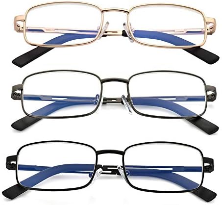 FEIVSN Reading Glasses for Men Spring Hinges Metal Frame Blue Light Blocking Glasses UV Readers Computer