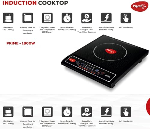 Image of Pigeon Prime 15794 Induction Cooktop (Black, Push Button)