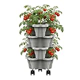 Stackable Strawberry Planter, Multi Tier Vertical Garden Planters Outdoor, Weatherproof Stacking Strawberry Tower Planter with Wheels, Space Saving Strawberries Pots Flowers Vegetable Planters