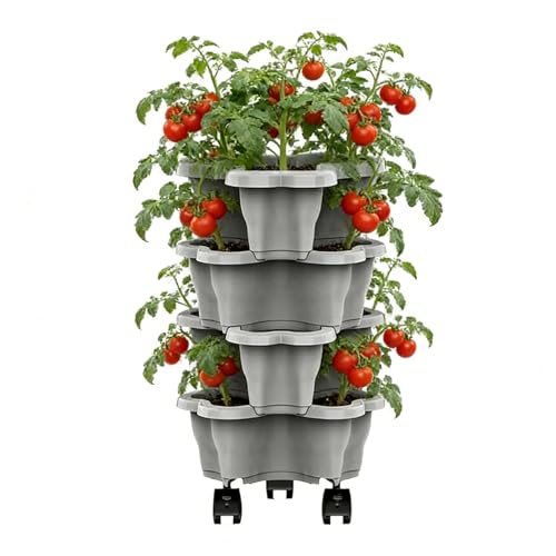 Fioriera Impilabile Per Fragole Verticale, Fioriera Ortos Verticale, Vasi Per Fragole Verticali Da Esterno, Fiorieras Impilabile A Più Livelli Con Ruote, Per Greenstalk, Fiori, Erbe Aromatiche(4th)