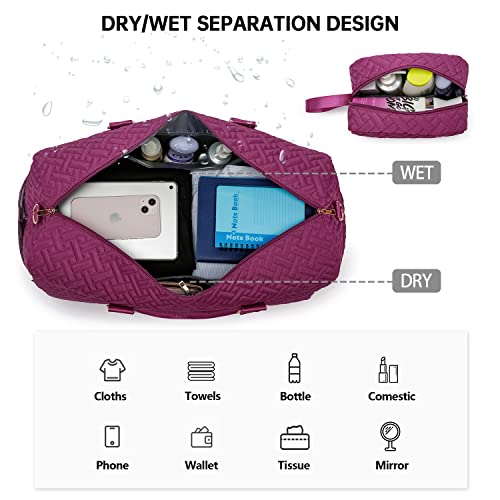 Image of Duffle Bag for Travel, Weekender Bag with Shoe Compartment, Carry On Overnight Bag for Women with Toiletry Bag, Gym Bag with Wet Pocket, Hospital Bags for Labor and Delivery Beige, Purplish Red, 23.4