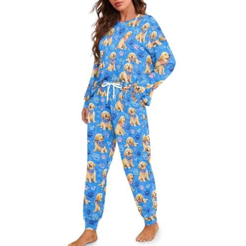 Image of Women's 2 Piece Printed Pajama Set Long Sleeve Sleepwear Set with Long Pants Casual Lounge Sets with Pocket