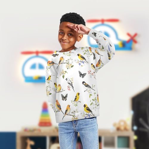 JUNZAN Beauty American Goldfinch Birds White Big Boys Pullover Hoodie Crewneck Fall Tops Shirts Camping 4T4