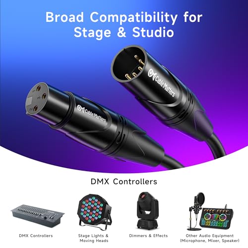 Cable Matters 2-Pack 5 Pin to 3 Pin DMX Lighting Cable - 6 Inches, 5Pin Male to 3Pin Female XLR/DMX Adapter Cable, Black