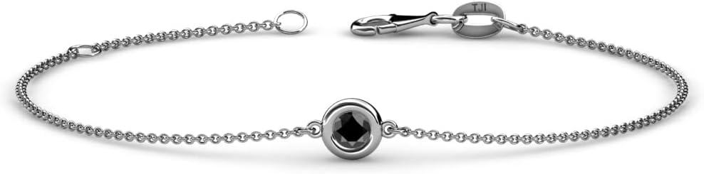 TriJewels Round Black Diamond 0.17 ct Solitaire Station Minimalist Bracelet 14K Gold