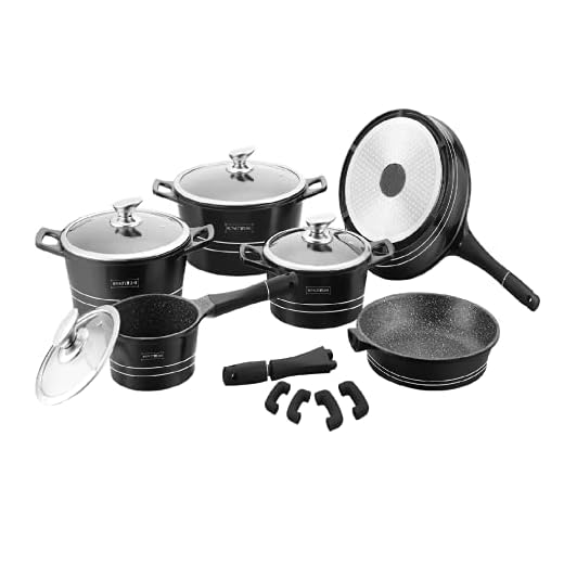 ROYALTY LINE - Modelo RL-ES1014M - Set de 14 sartenes y ollas DE PIERDA de lava con cubiertas - Para uso profesional y en el hogar
