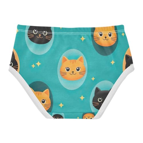 Girls Underwear, Cute Cartoon Cat Black Orange Toddler Briefs, Cotton Underwear for Girls, 2T–8 Years2