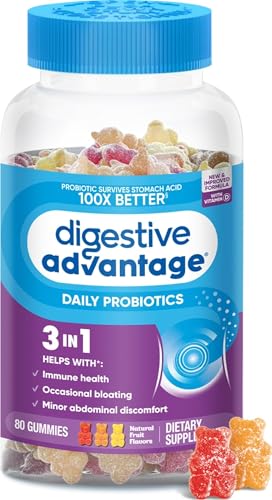 Image of Digestive Advantage Probiotics - Digestive Health,Probiotic &VIT D,Daily Probiotics -Women &Men Occasional Bloating,Minor Abdominal Discomfort &Gut Health, 80 Count Natural Fruit Flavors (Pack of 12)