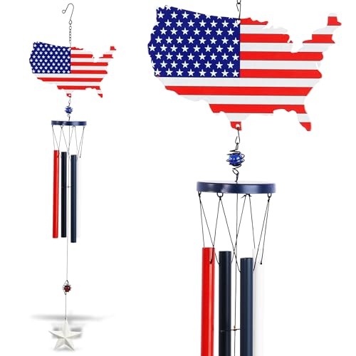 CoTa Global USA Map Flag Wind Chime - Patriotic Hanging Decor - 33 Inches