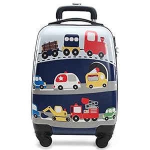 Lttxin Kids Rolling Luggage with Wheels Hard Shell Carry On Suitcase 18 inch for Toddler Boys Veholes