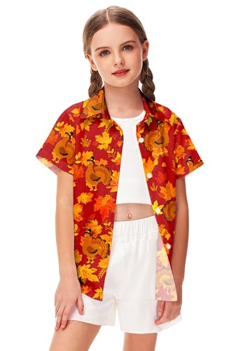Image of Remimi Unisex Kids Halloween Shirt Boys Pumpkin Ghost Shirts Hawaii Button Up Tops 5-14 Years