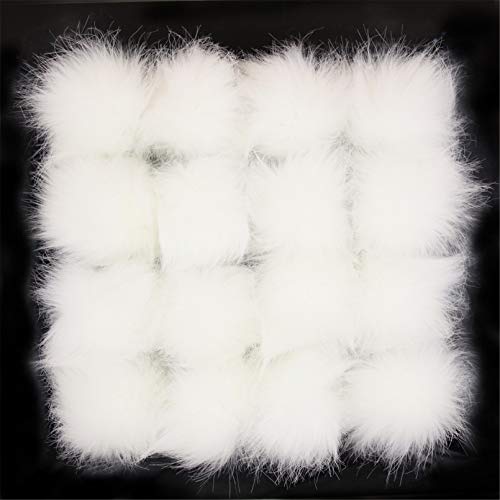 Furling Pompoms Faux Fox Fur Fluffy Pompom Ball for DIY Hats Shoes Scarves Keychain Accessories Pack of 16pcs 3.9in White