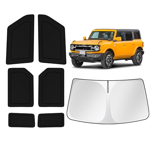 Image of KUST Car Window Shades for Ford Bronco 2021-2025 2026 Windshield Sun Shade Side Window Cover UV Block Privacy Protection Accessories for Camping Blackout Rear Back Full Set 7PCS