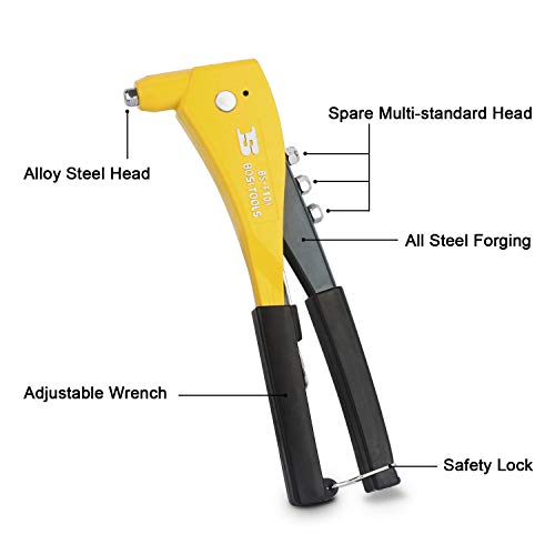 Professional Pop Rivet Gun BOSI TOOLS BS-F101 Applications, Heavy Duty Hand Riveter Set, Wrench Included