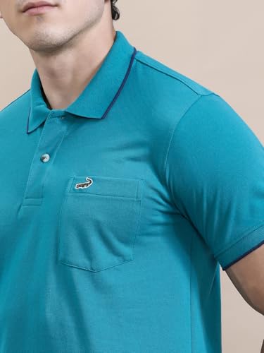 Image of CROCODILE Men Solid Polo T-Shirt | 100% Cotton | Short Sleeve | Slim Fit | Button Placket White
