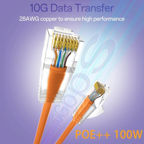 Image of Cat6a Patch Cables 2ft (24 Pack) Slim, Cat6 Ethernet Patch Cable Pure Copper, Flexible Cat 6 Patch Cable 550MHZ 10G, Space-Saving Cat 6A Network Cables for Patch Panel, Orange
