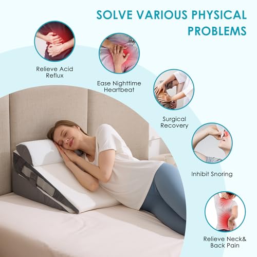 WGAKCED 3Pcs Wedge Pillow Set for After Surgery,Acid Reflux Relief, Adjustable Bed Wedge Pillows for Sleeping,Anti Snore, Memory Foam Triangle Pillow for Back&Neck&Shoulder Pain Relief, White&Grey