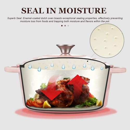 Overmont Enameled Cast Iron Dutch Oven - 4.5QT Cookware with Cookbook Cotton Heat-resistant Caps - Heavy-Duty Enamel Pot with Lid for Braising Stews Roasting Bread Baking by OVERMONT - Image 2