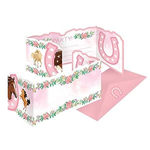 amscan 9909886 – Cartes d’invitation Cheval 8 cartes avec enveloppes roses, invitation, anniversaire, fête à thème…