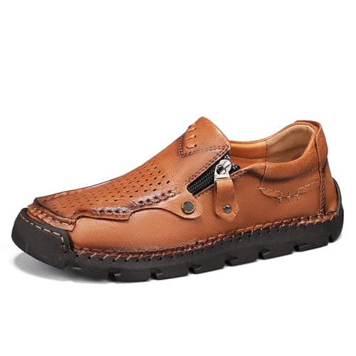 Chaussons décontractés pour homme en cuir souple avec fermeture éclair latérale pratique